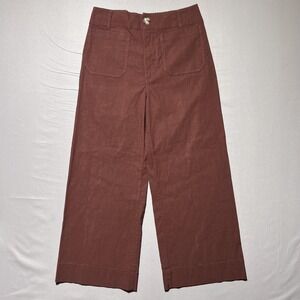 Anthropologie‎ Wide Leg Cropped High Rise Pants Womens 30 Rust Brown Linen Blend